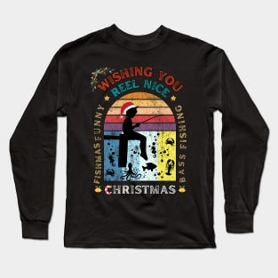 Vintage Retro - Wishing You Reel Nice Fishmas Funny Bass Fishing Christmas Long Sleeve T-Shirt